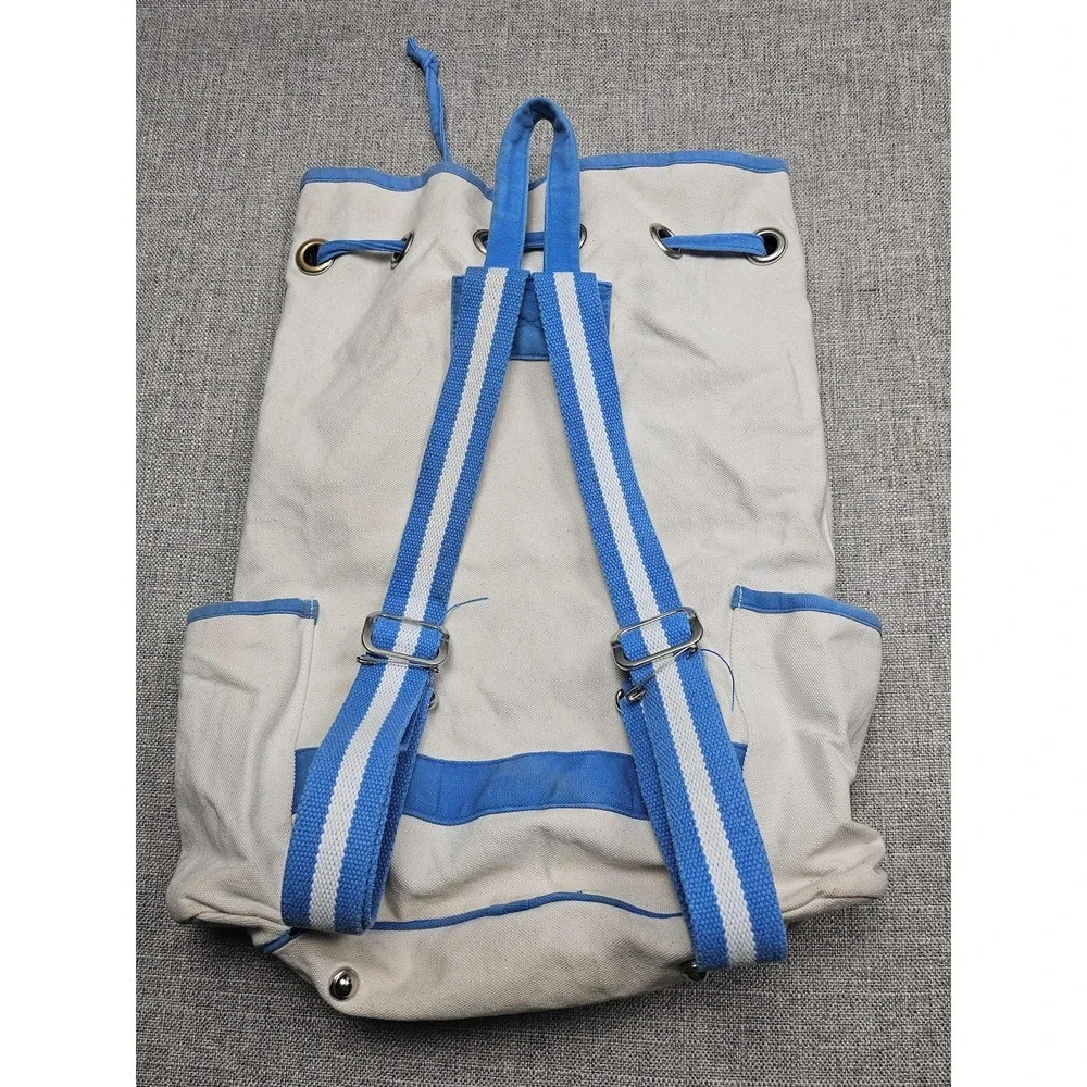 Ame & Lulu Backpack Womens Large Canvas Blue White Drawstring Convertible Bag